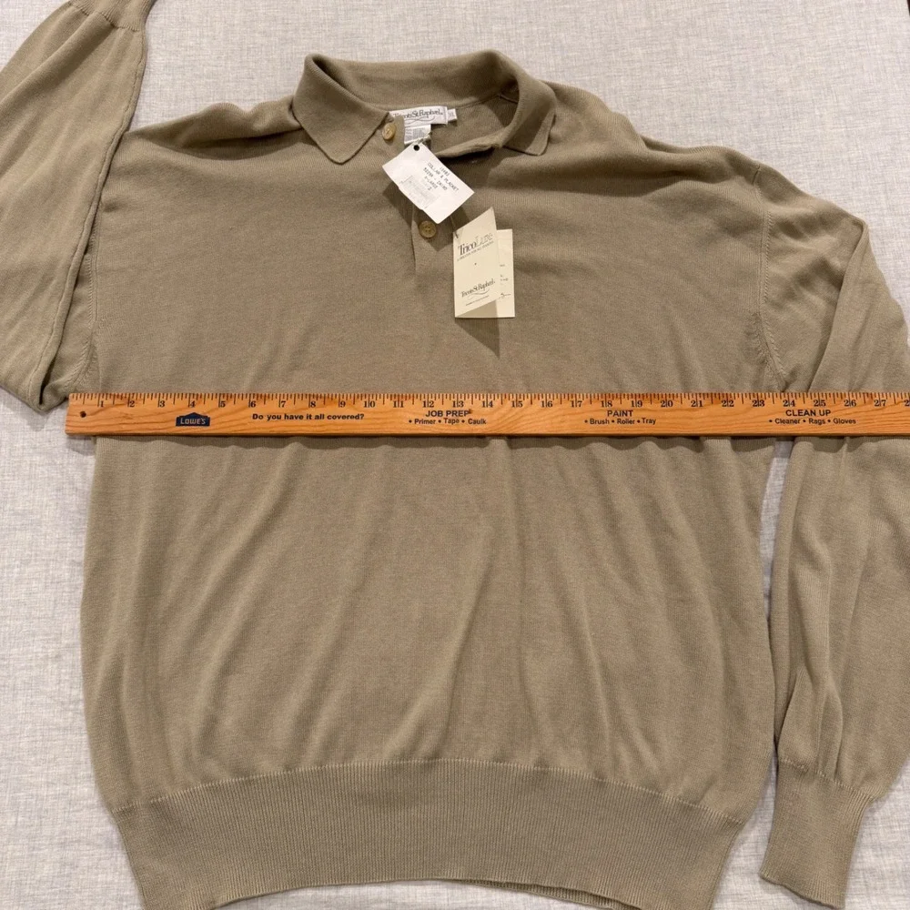 Vintage NWT Tricots St Raphael TricoLux Polo Sweater XL Tan Khaki 100% Cotton